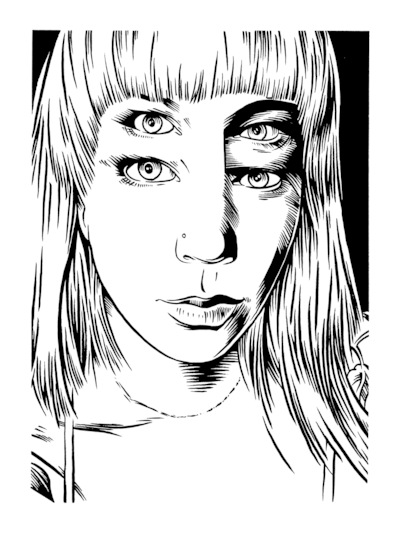 original pen and ink - 4 eyed julia