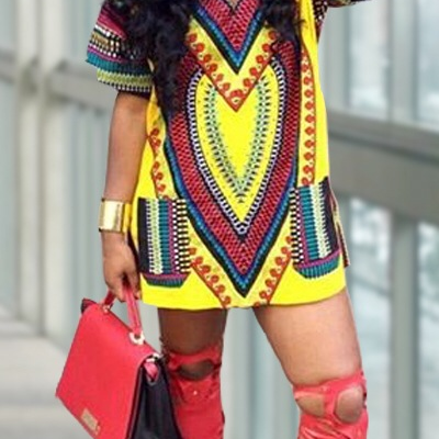 Yellow bohemian mini dress