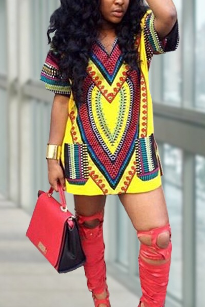 Yellow Bohemian Mini Dress