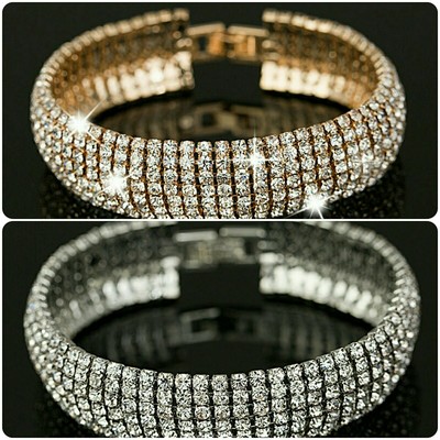 7-layer rhinestone bangle - multilayer bracelet in silver or gold tones - bridal jewelry - 