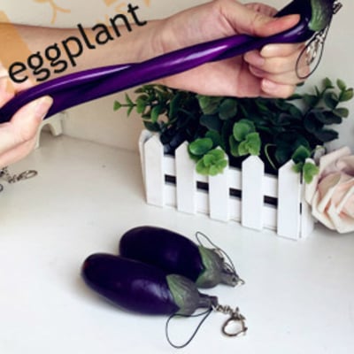 Eggplant stretchy  fruit squeeze toy charm