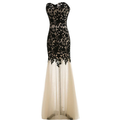 Elegant mermaid prom dresses,strapless prom dresses,lace prom dresses,see through formal dresses,long prom dresses,pd3900390