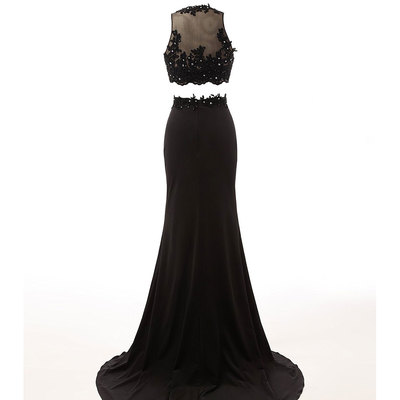 Elegant long prom dresses,sheer lace black prom dresses,two piece prom dresses,formal prom ball evening dresses,prom dresses,pd3900392