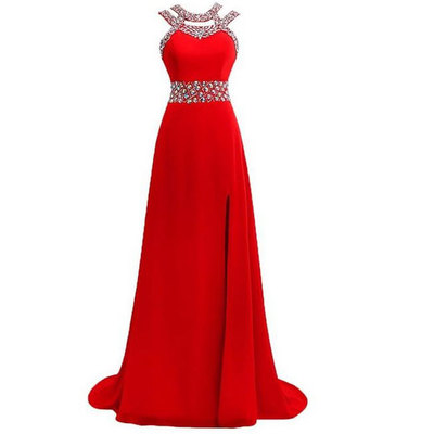 Largos beaded evening dresses,chiffon formal evening dresses,with slit evening dresses,red long evening dresses,pd3900394