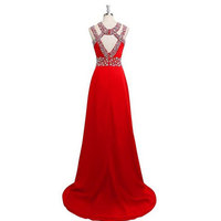 Largos Beaded Evening Dresses,Chiffon Formal Evening Dresses,With Slit Evening Dresses,Red Long Evening Dresses,PD3900394 - Thumbnail 1