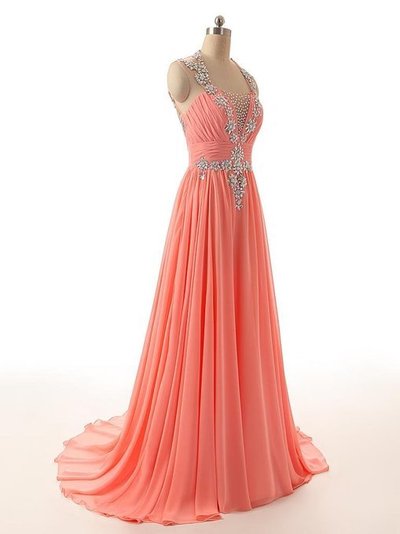 Sparkling Crystals Evening Dresses,Chiffon Evening Dresses,Open Back Evening Dresses,Long Evening Dresses,PD3900395