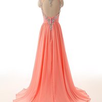 Sparkling Crystals Evening Dresses,Chiffon Evening Dresses,Open Back Evening Dresses,Long Evening Dresses,PD3900395 - Thumbnail 1