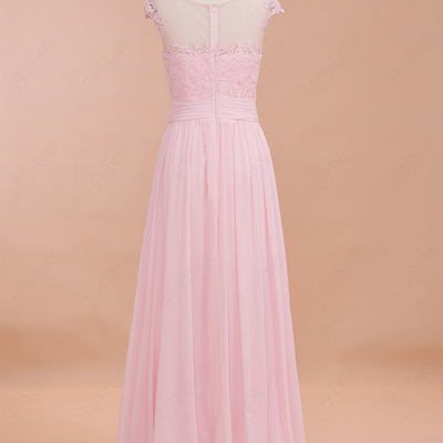 Classy modest pink prom dresses,cap sleeves bridesmaid dresses,chiffon prom dresses,wedding guest dresses,pd3900399