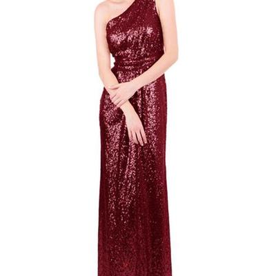 Navy and red sequined bridesmaid dresses,long sparkly bridesmaid dress,newest bridesmaid dress,one shoulder bridesmaid dress, pd3900420 - Thumbnail 4