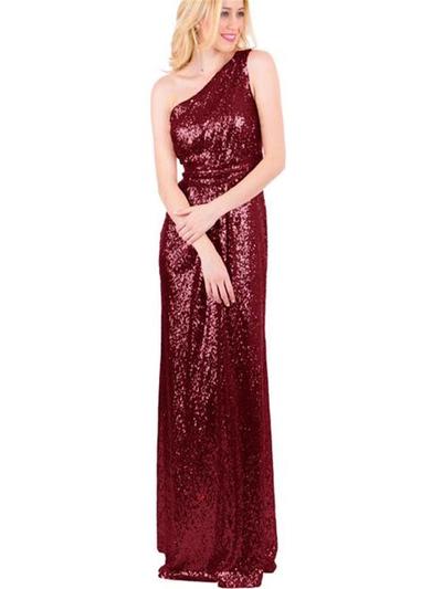 Navy and Red Sequined Bridesmaid Dresses,Long Sparkly Bridesmaid Dress,Newest bridesmaid dress,One Shoulder bridesmaid dress, PD3900420