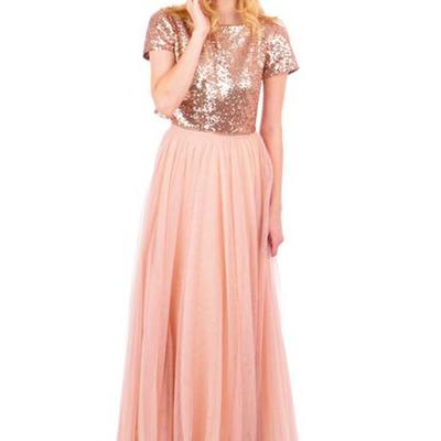 Scoop bridesmaid dress,cap sleeves bridesmaid dress,sequined custom long bridesmaid dress, wedding party dresses,pd3900422