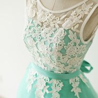 Lovely Tulle Handmade Turquoise Prom Dress with Lace Applique, Short Prom Dresses, Bridesmaid Dresses - Thumbnail 1