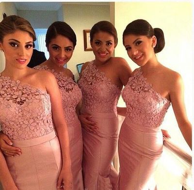 long mermaid unique bridesmaid dresses, blush pink bridesmaid dresses, one shoulder bridesmaid dresses, bridesmaid dresses 2016,PD3900446