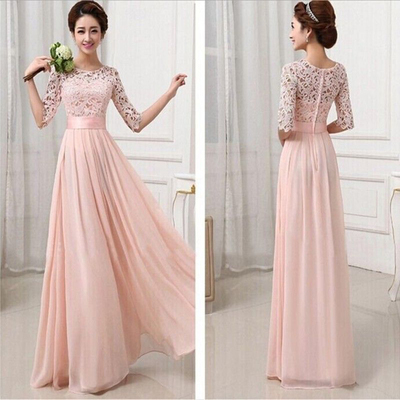 Long Bridesmaid Dress, Pink Bridesmaid Dress ,Chiffon Bridesmaid Dress With Lace ,Cheap Bridesmaid Dress,PD3900451