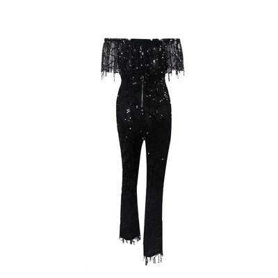 Off shoulder black sequin jumpsuit