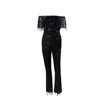 Off Shoulder Black Sequin Jumpsuit - Thumbnail 1