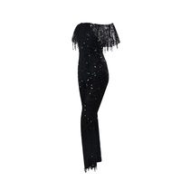 Off Shoulder Black Sequin Jumpsuit - Thumbnail 2