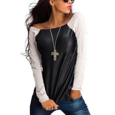 Black Faux Leather Blouse