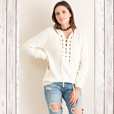 Lace-up knit sweater