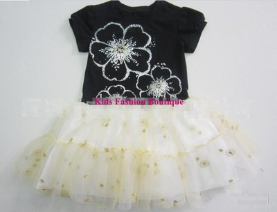 Girls black & white dress with gold sparkle