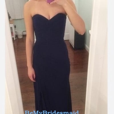 Pretty navy blue handmade simple sweetheart slit prom dress, evening gowns, party dresses
