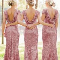 Cap sleeves bridesmaid dress,sequined sparkly bridesmaid dress,open back bridesmaid dress,mermaid bridesmaid dress, PD3900466 - Thumbnail 1