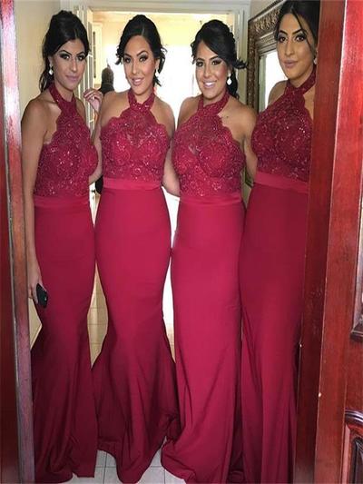 Red bridesmaid dress, Halter bridesmaid dress, Sexy bridesmaid dress, Mermaid bridesmaid dress,Cheap Dress,PD3900495