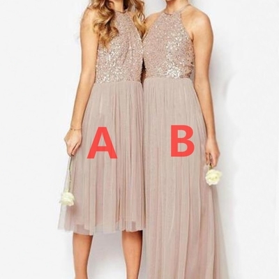 Halter sleeveless bridesmaid dress,tulle long bridesmaid dress, wedding party dresses,custom bridal gowns,pd3900398
