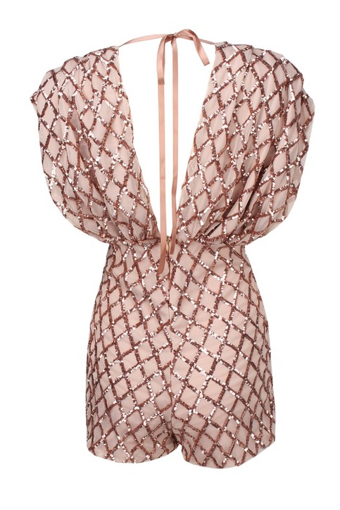 Gold Elegant V-Neck Sequined Halter Jumpsuits