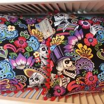 Large Sugar Skull with Red Pom-Poms Decorative Pillow