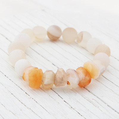 Peach botswana agate druzy beaded bracelet