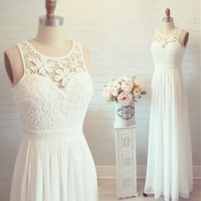 Simple chiffon and lace wedding dress bridal gown pwd0001