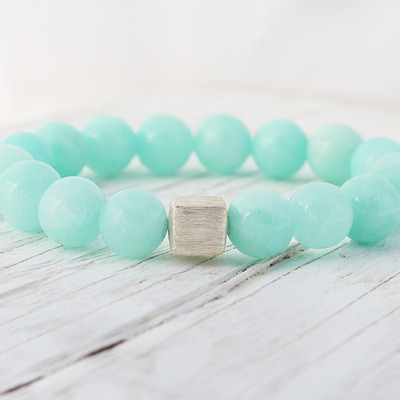 Tiffany blue mountain jade sterling silver beaded bracelet
