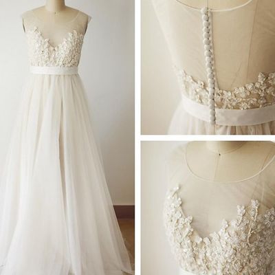 Tulle and lace wedding dress pwd0010