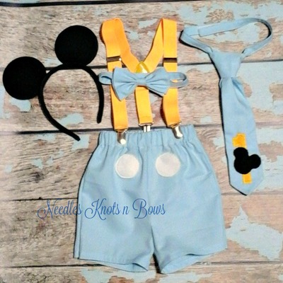Boys blue mickey mouse cake smash outfit, first birthday photo prop outfit - Thumbnail 4