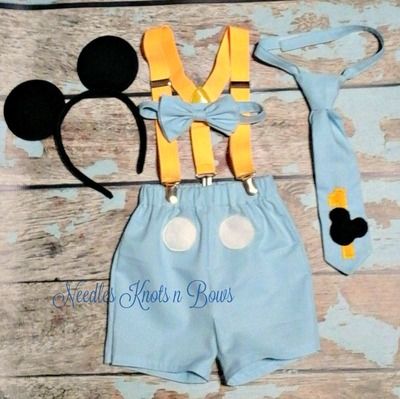 Boys Blue Mickey Mouse Cake Smash Outfit, First Birthday Photo Prop Outfit