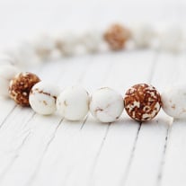 Leopard Agate White Turquoise bead bracelet / brown white tan cream / rustic earthy natural