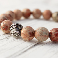 Breccia Poppy Jasper Sterling Silver bead bracelet / earthy mauve pink gray neutral - Thumbnail 2