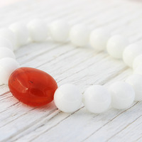 Cornelian Alabaster White bead bracelet / fresh natural orange - Thumbnail 1