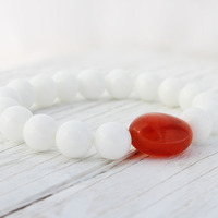 Cornelian Alabaster White bead bracelet / fresh natural orange - Thumbnail 2