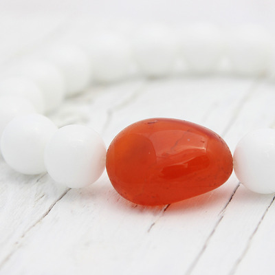 Cornelian alabaster white bead bracelet / fresh natural orange