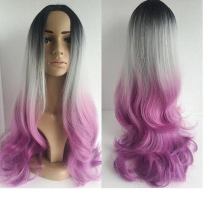 Synthetic black/grey/pink wig
