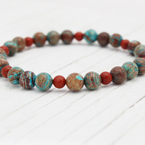 Aqua Terra Sky Blue & African Red Jasper beaded bracelet