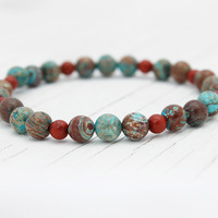 Aqua Terra Sky Blue & African Red Jasper beaded bracelet - Thumbnail 1