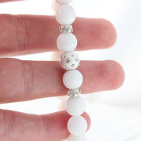 White Jade Sterling Silver Rhinestone beaded bracelet - Thumbnail 1