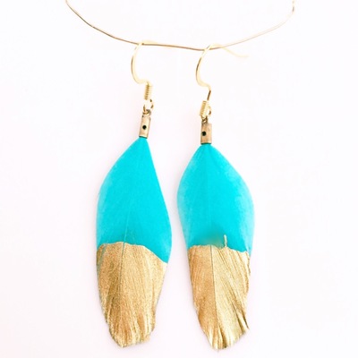 Turquoise gold-dipped feather earrings  - Thumbnail 1