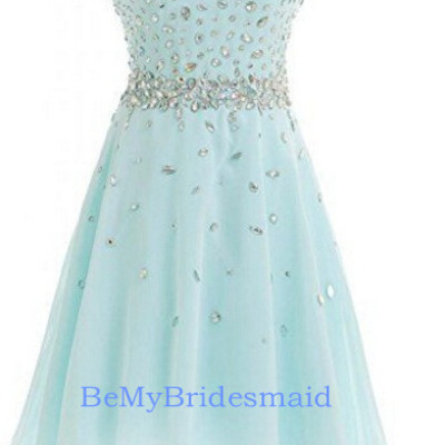 Beautiful mint bue handmade chiffon short prom dress with beadings, homecoming dreses, cute formal dresses