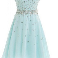 Beautiful Mint Bue Handmade Chiffon Short Prom Dress with Beadings, Homecoming Dreses, Cute Formal Dresses - Thumbnail 1