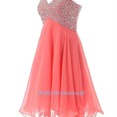 Cute chiffon handmade sweetheart short prom dresses 2017, watermelon homecoming dresses, short formal dresses