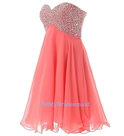 Cute Chiffon Handmade Sweetheart Short Prom Dresses 2017, Watermelon Homecoming Dresses, Short Formal Dresses